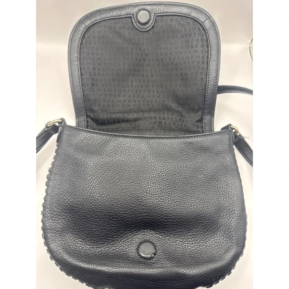 Kate Spade NY Black Leather Saddle Crossbody‎ Bag Adjustable Strap Boho Chic